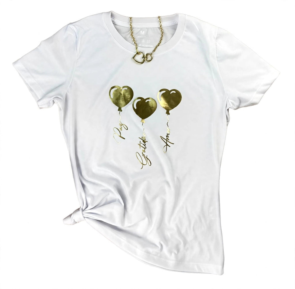 Camiseta Coração Paz Gratidão Amor Moda Evangélica Cristã Gospel T-shirt Feminina Baby.