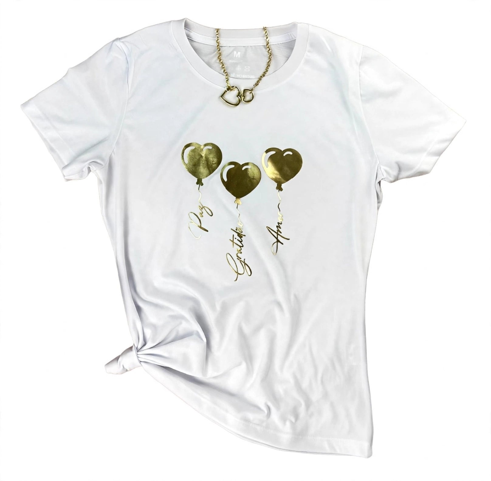 Camiseta Coração Paz Gratidão Amor Moda Evangélica Cristã Gospel T-shirt Feminina Baby.