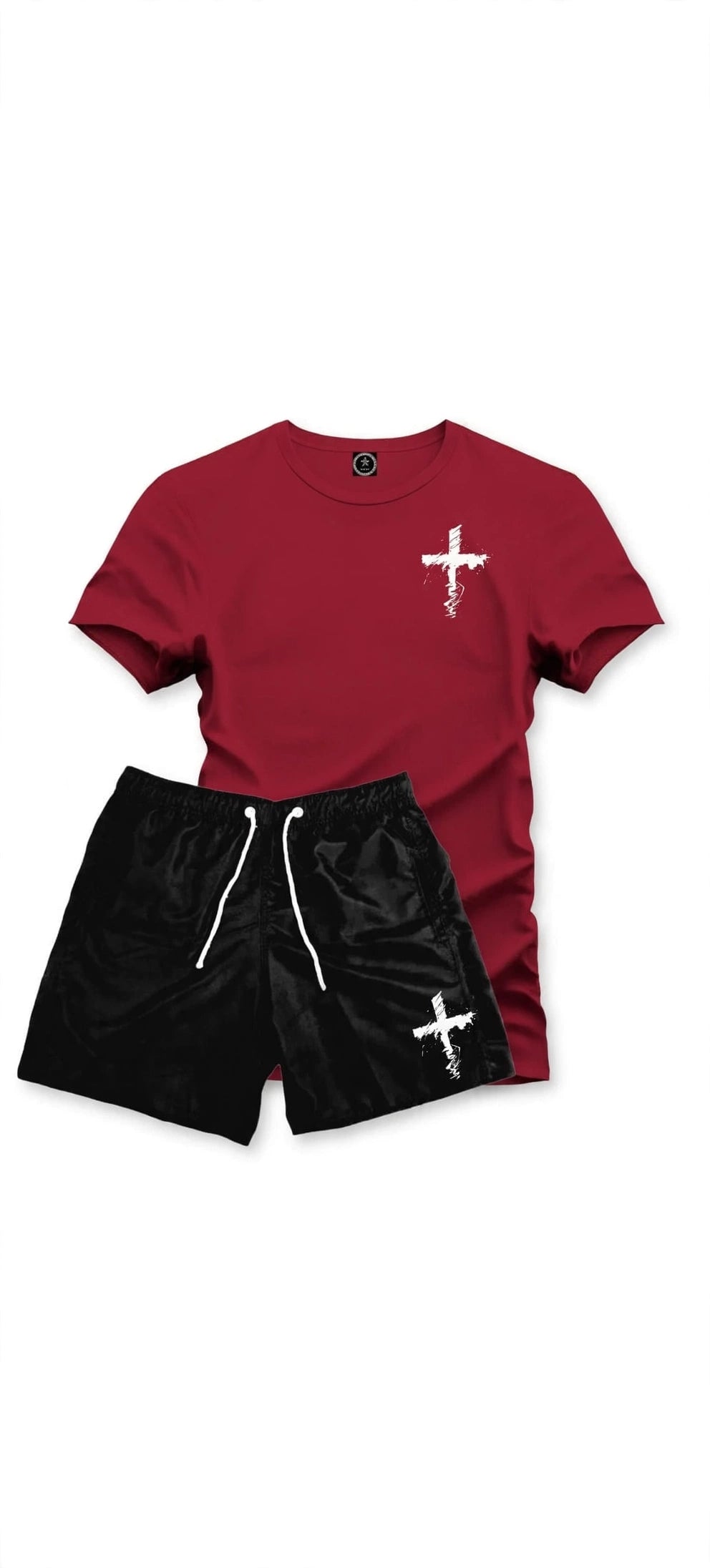 Kit Conjunto Camiseta Cruz Riscada Algodão+Bermuda Tactel Preto  Do P ao GG