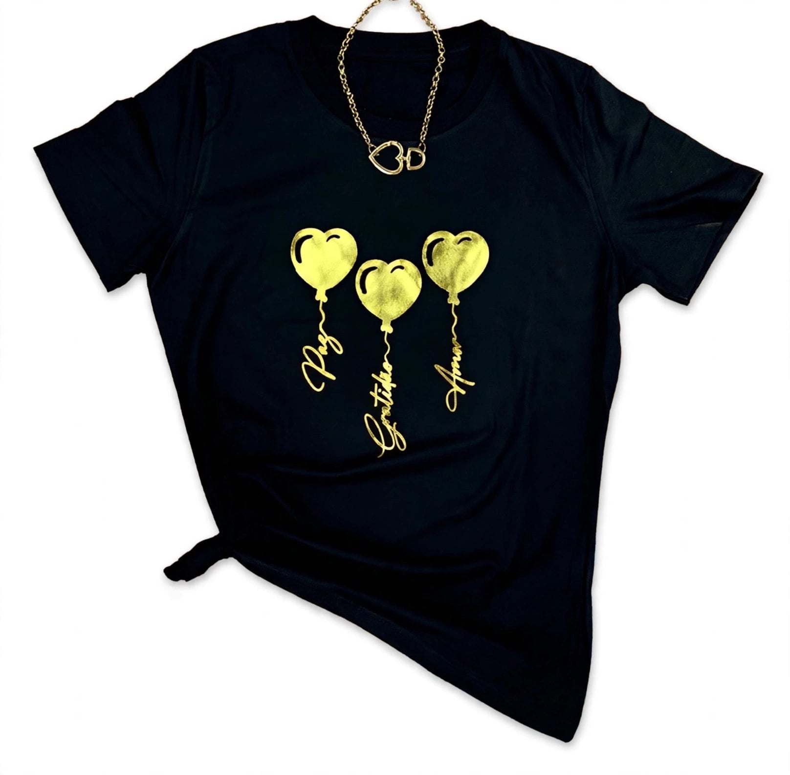 Camiseta Coração Paz Gratidão Amor Moda Evangélica Cristã Gospel T-shirt Feminina Baby.