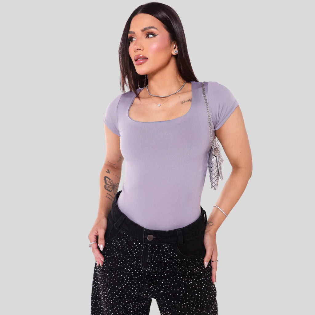 Body Feminino Decote Quadrado Manga Curta