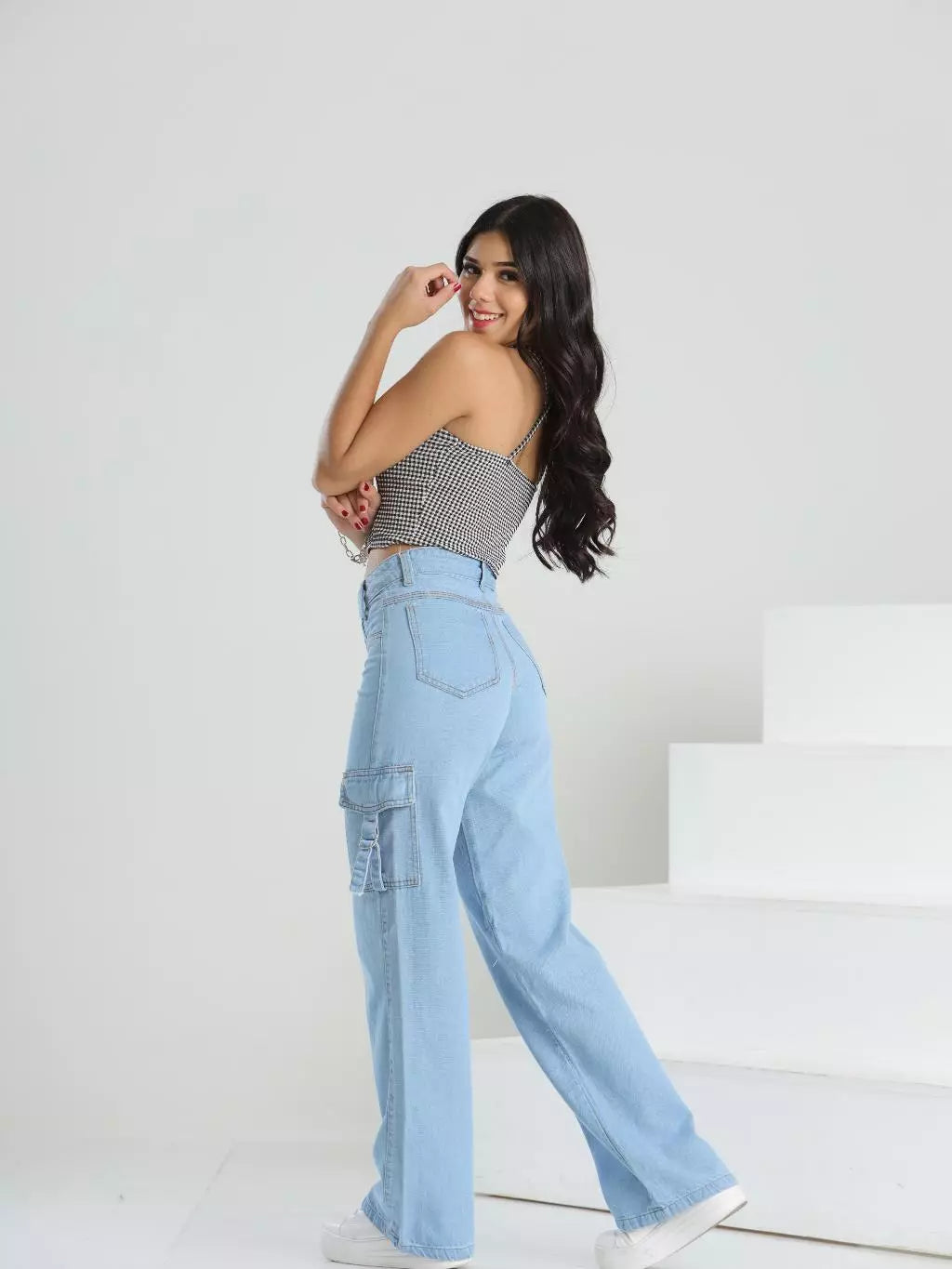 Calça Jeans Wide Leg Cargo p/ Jovem