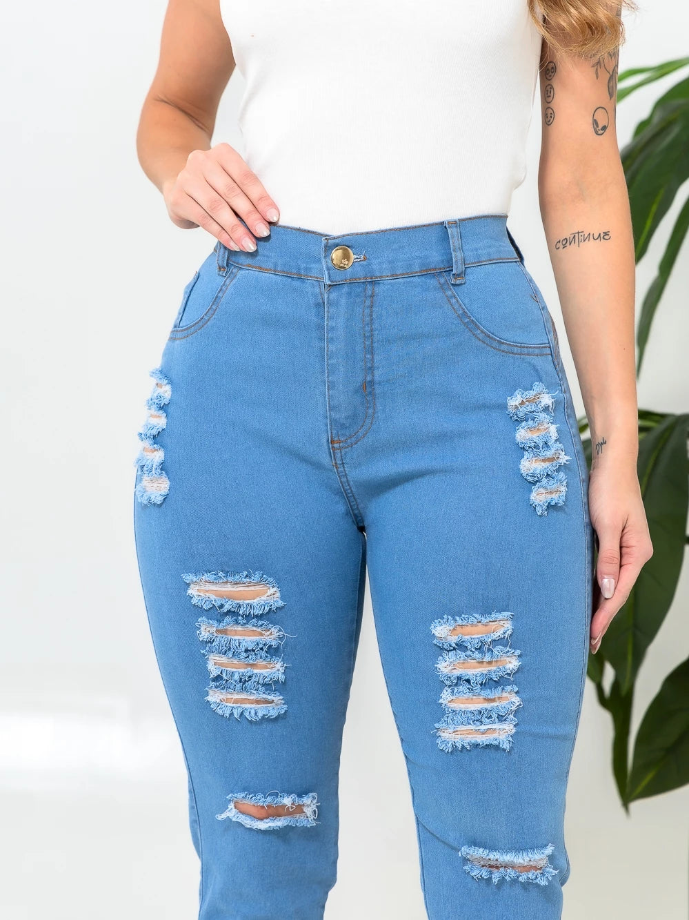 CALÇA JEANS FEMININA Skinny Cós Alto