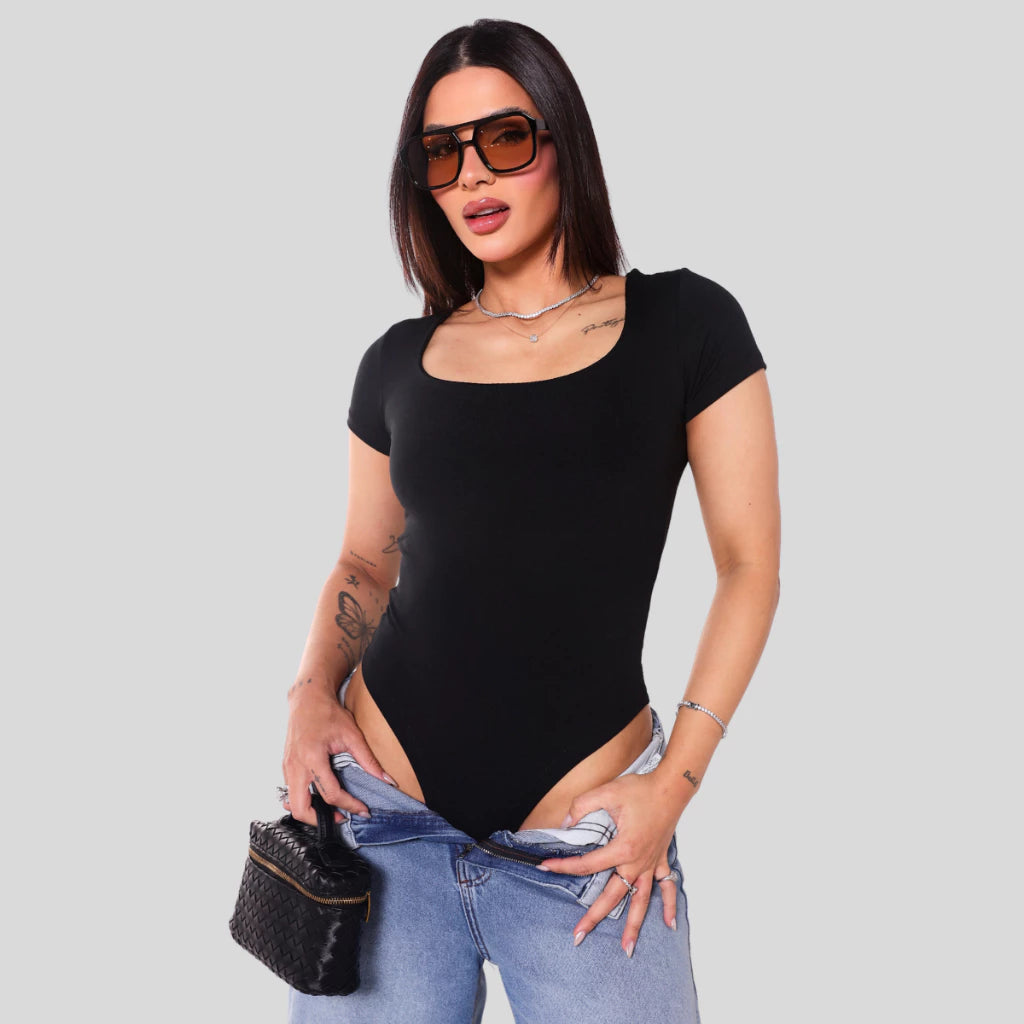 Body Feminino Decote Quadrado Manga Curta